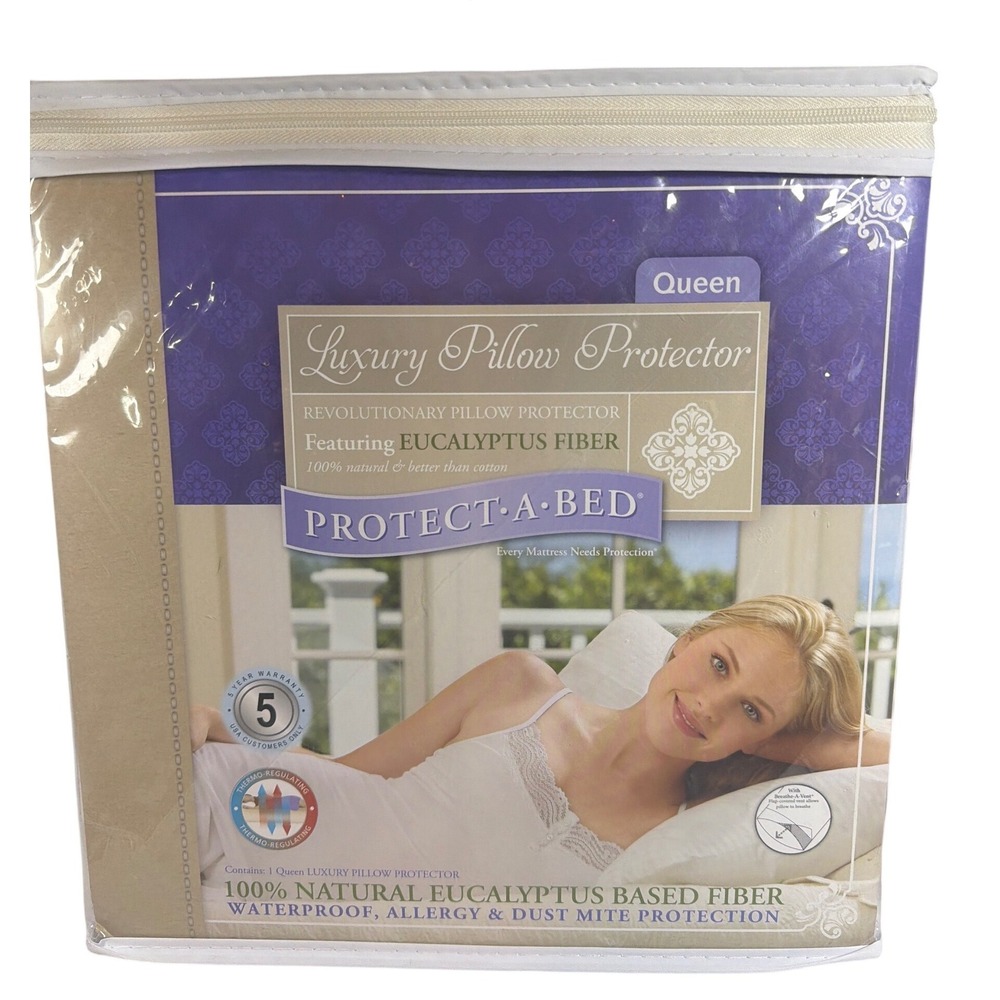 Protect-A-Bed Luxury Pillow Protector Queen Tan Eucalyptus Fiber wtrproofBugLock